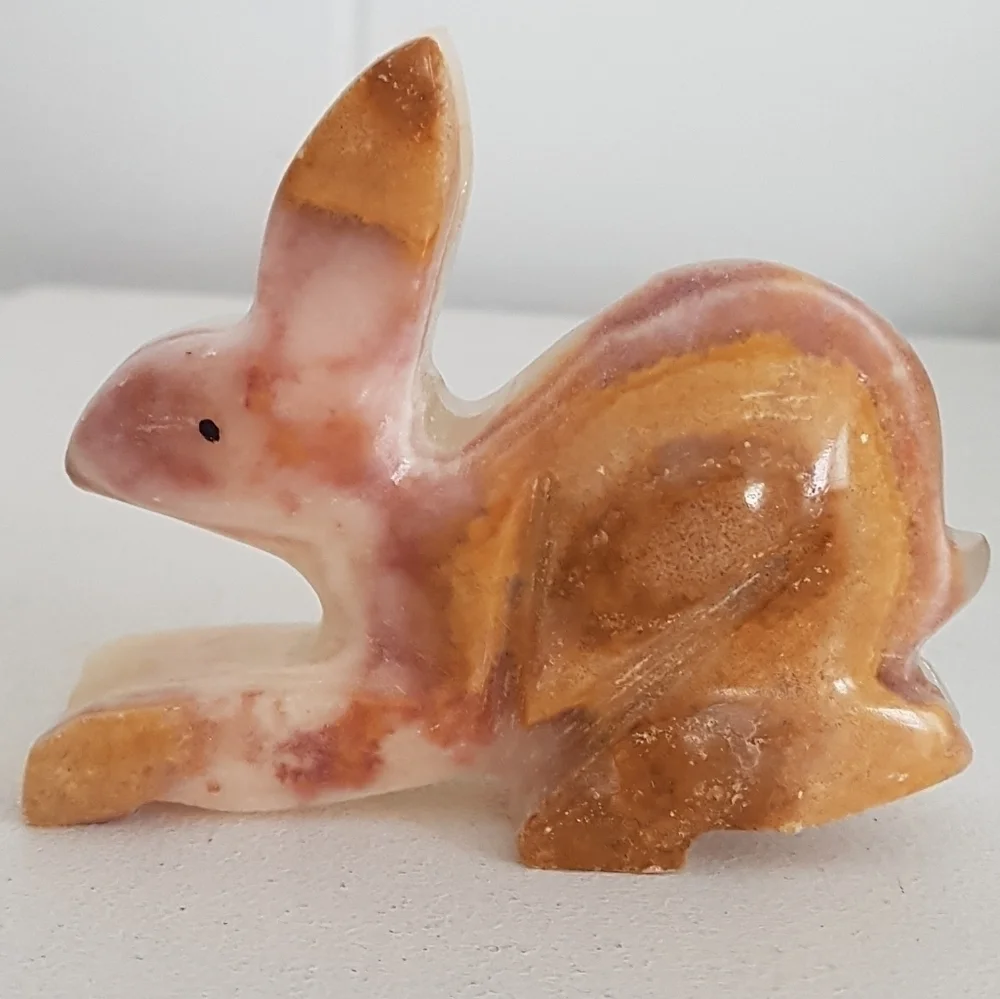 Vintage Onyx Stone Rabbit Figurine | Hand Carved Mini Animal Sculpture - Picture 8 of 8